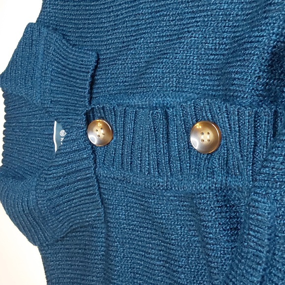 Karen Scott cardigan M womens teal acrylic poly knit button front long sleeves - Picture 1 of 9